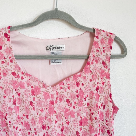Vintage Dressbarn Pink Floral Dress w/ Ruffle High-Low Hem - Picture 2 of 5